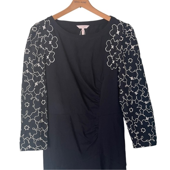 Rebecca Taylor Embroidered Tai Floral‎ 10 Black Mini Silk Cotton Dress - Picture 14 of 14
